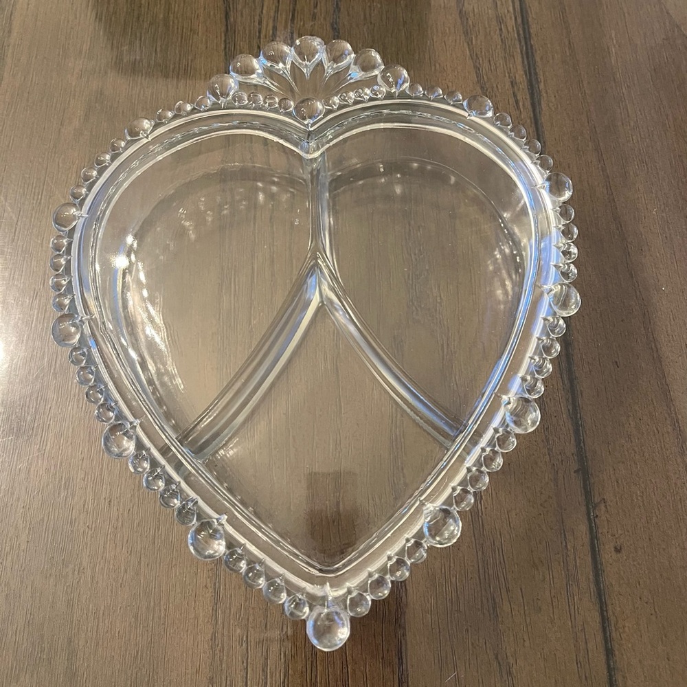 Vintage Paden City Heart Shaped Vermillion 3-Part Divided Candy Dish with Lid